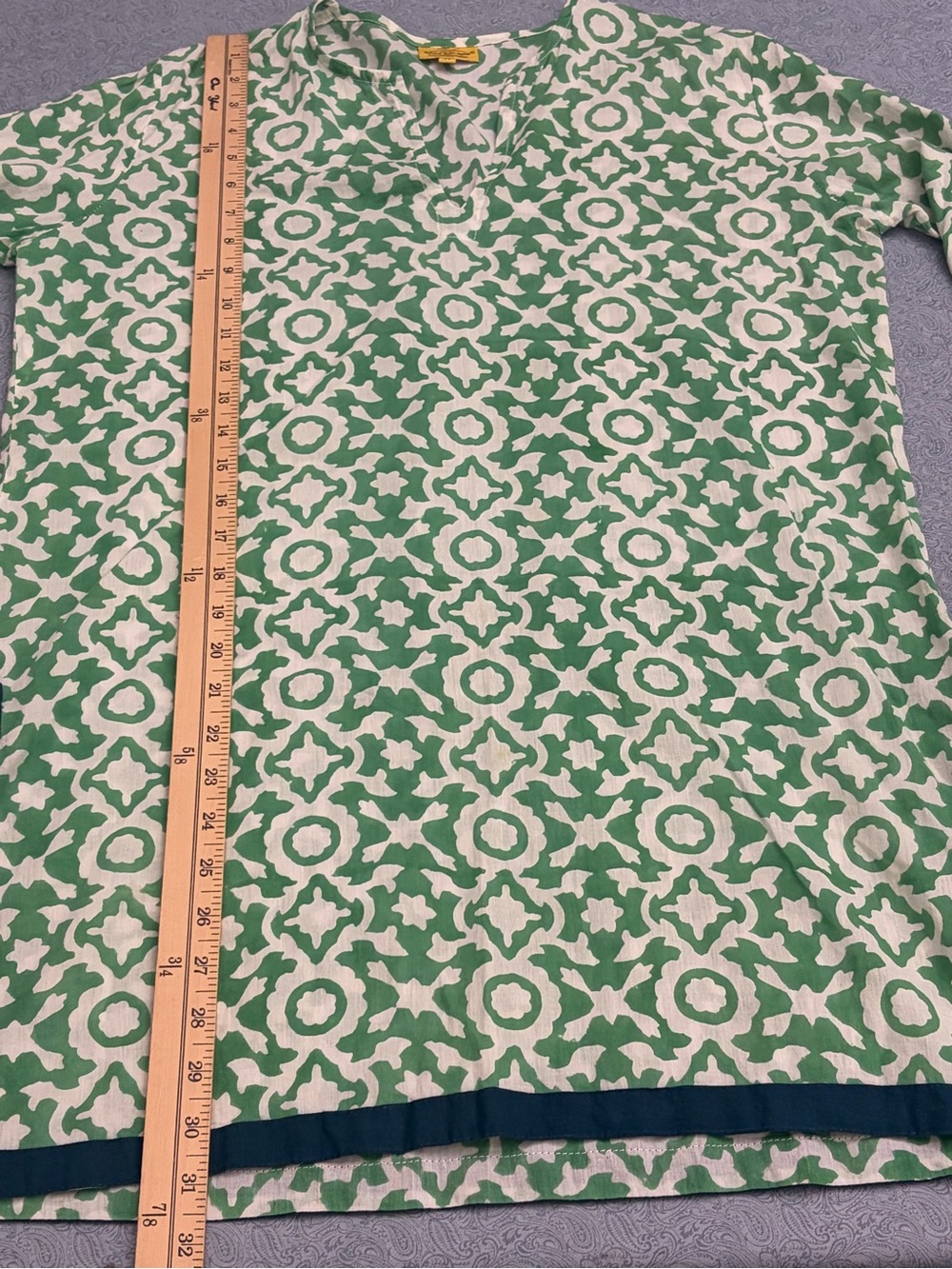 Roller Rabbit Green White and Navy Patterned Cotton Kurta Tunic M - Picture 6 of 8